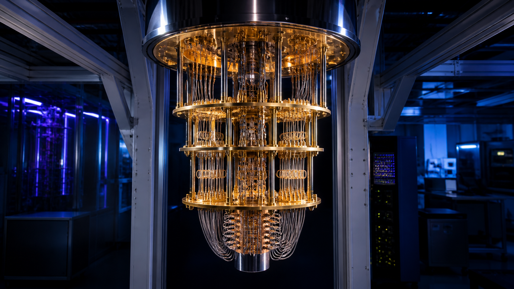 A quantum dilution refrigerator — the real device Quantuva's software targets